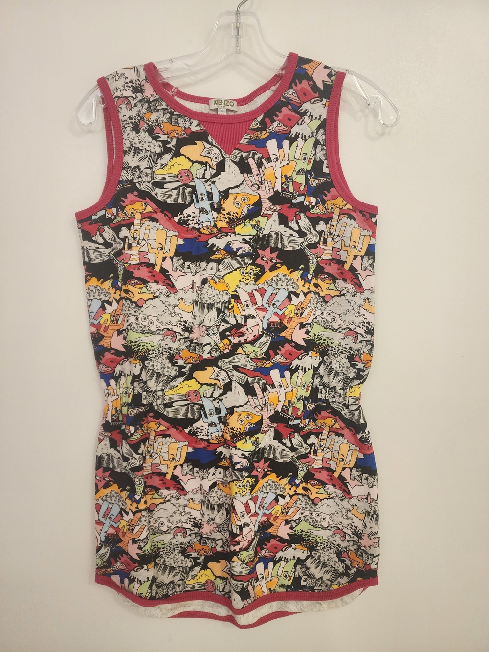 Kenzo Kids Multicolor Cartoon Print Tee with Pink Trim